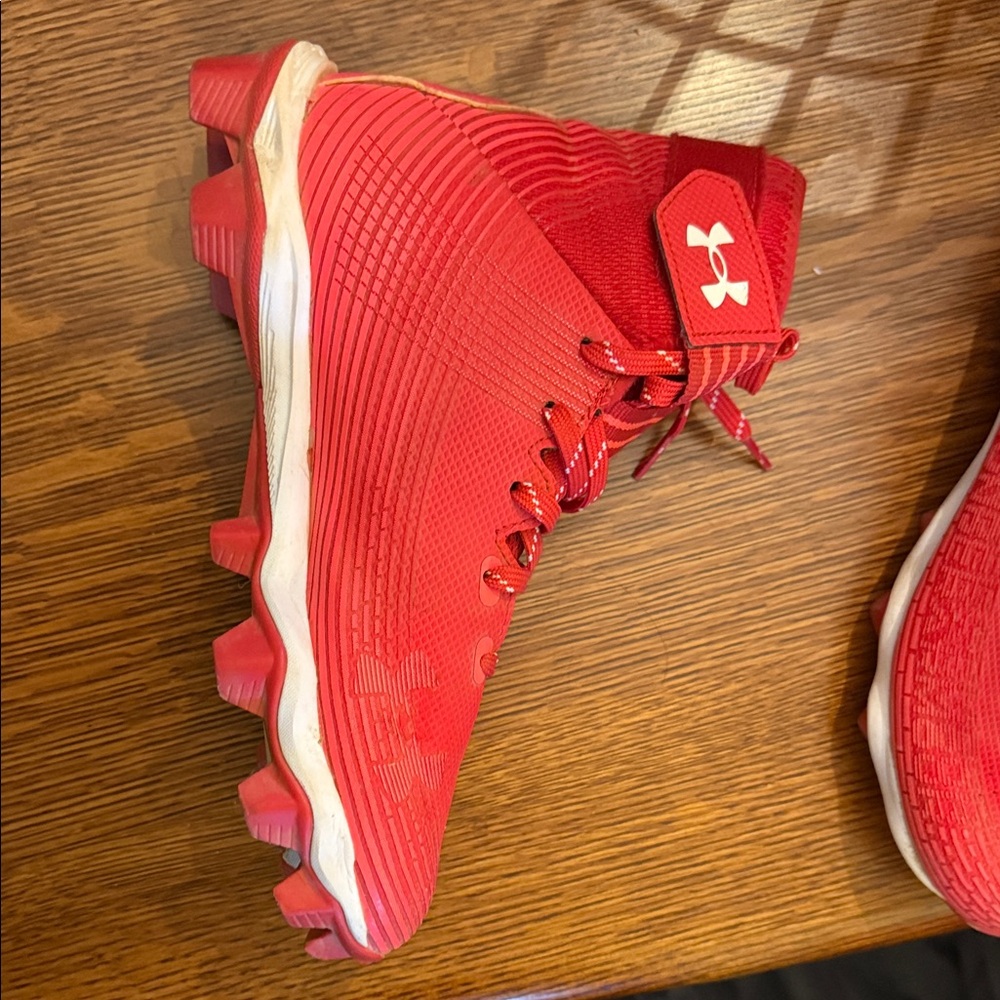 Under Armour Highlight Red High-Top Baseball Cleats with White Accents